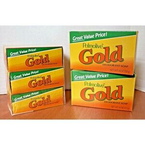 Palmolive (5 Bar Lot)-  (2) Gold Deodorant Soap Bars 4oz. & (3) Bars 3.2 oz.